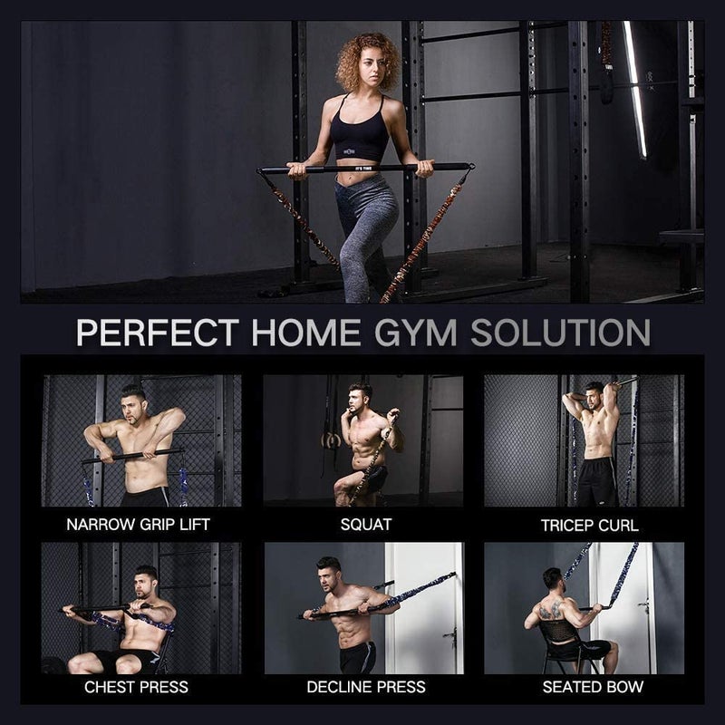 INNSTAR Resistance Bands Bar Exercise Bands Attachment 38" Black Max Load 800lb for Home Gym Workout Full Body Workout Power Lifting Fitness Bar (Desert Color) - Image 4
